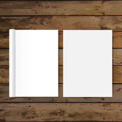 Blank catalog, magazines,book mock up on wood background. Vector