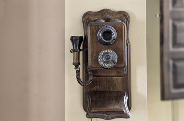 Retro wooden telephone