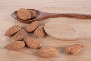 Almonds  on the wooden floor