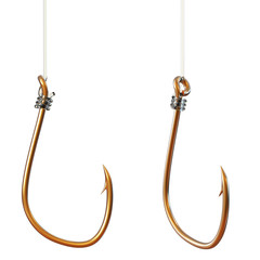 3d render. Creative abstract concept: set of fishing hooks on a fishing line