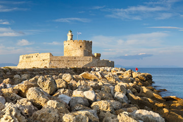 Fototapeta na wymiar Fort of St. Nicholas in town of Rhodes.