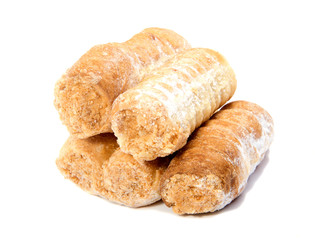 Rolls with cream on a white background.
