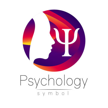 Modern head Logo sign of Psychology. Profile Human. Letter Psi. Creative style. Symbol in vector. Design concept. Brand company. Violet color isolated on white background. Icon for web, logotype.