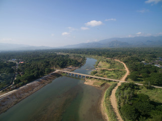 Fototapeta na wymiar River from top view by drone in northern Thailand, Lampang
