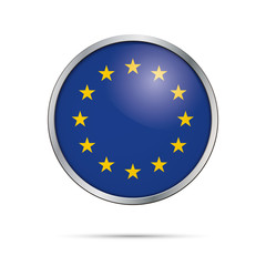 Vector European flag Button. European Union flag in glass button style with metal frame.
