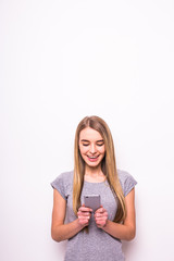 Fototapeta premium Girl read something on phone
