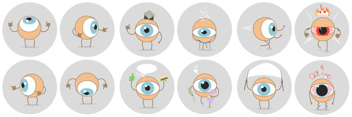 Cartoon eyes with different expressions, showing the side, education
