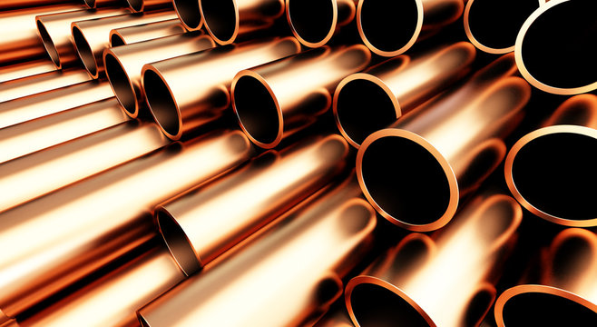 copper pipe on white background. 3d Illustrations
