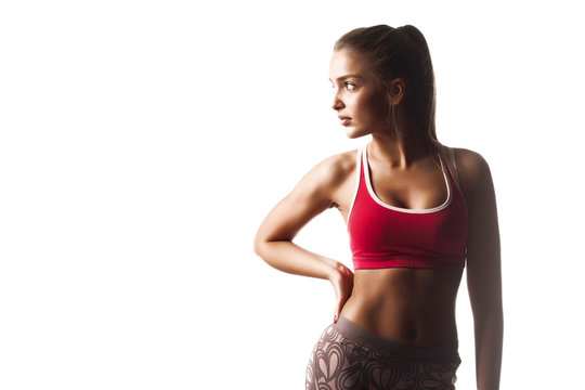 Fitness girl white isolated background