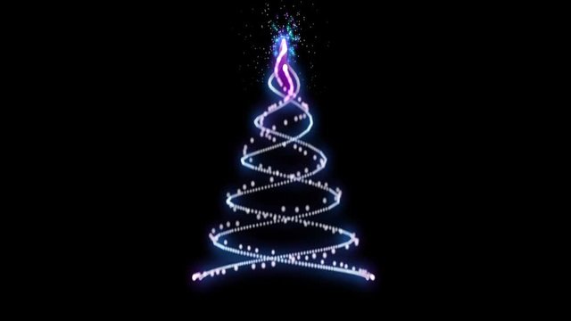 Light Christmas tree animation graphics on a black background