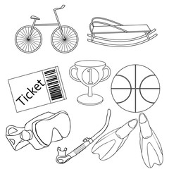 set a bicycle ball, basketball sports orange  illustration