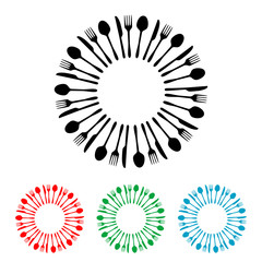 Obraz premium Icono plano cubiertos en circulo varios colores