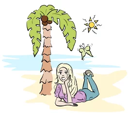 Fotobehang Meisje geniet van haar strand vakantie © emieldelange