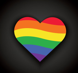  rainbow flag in heart shape icon vector. Valentine`s day background  