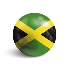 Realistic ball with flag of Jamaica. Sphere with a reflection of the incident light with shadow.