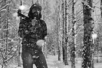 monochrome landscape man with axe