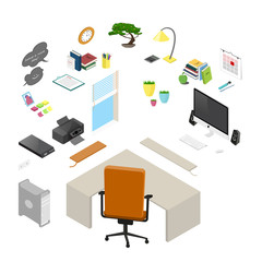 Vector isolated isometric office objects and furniture. Detailed