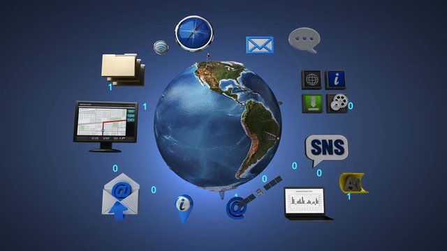 Rotating earth, expanding social network service. artificial satellite, Communication technology