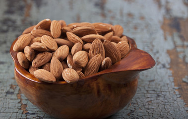 Almonds in a wooden bowl