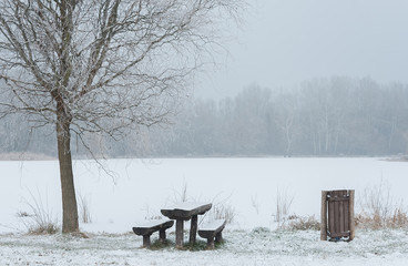 Bench in the winter park