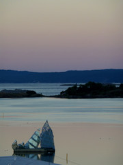 Obraz premium Stunning gradation of pastel color sky before sunrise over the Oslo Fjord, Norway 