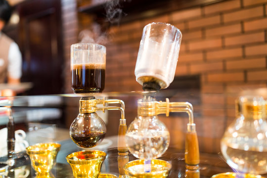 Siphon Vacuum Coffee Maker On Cafe Bar