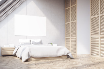 Side view of attic bedroom, wood