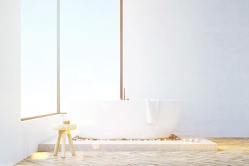 Fototapeta na wymiar View of concrete walls bathroom, toned