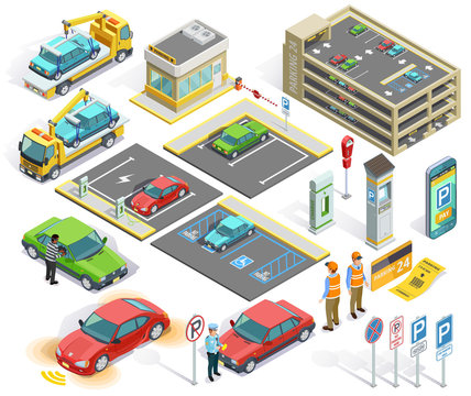 Parking Isometric Elements Set