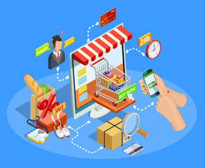 Obraz premium Shopping E-commerce Concept Isometric Poster