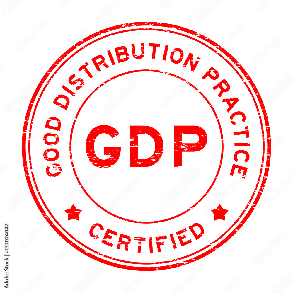 Sticker Grunge red GDP (Good distribution practice) certified round rubb