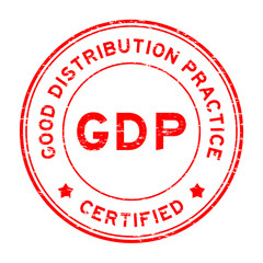 Grunge red GDP (Good distribution practice) certified round rubb