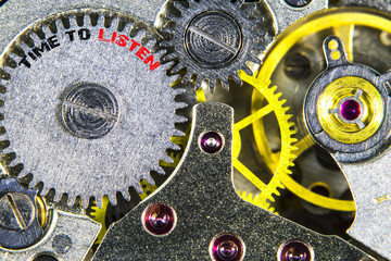 clockwork old mechanical  high resolution with words Time to lis