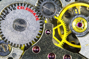 clockwork old mechanical  high resolution with words Time to Cel