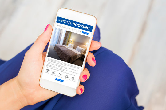 Hotel booking app on smartphone