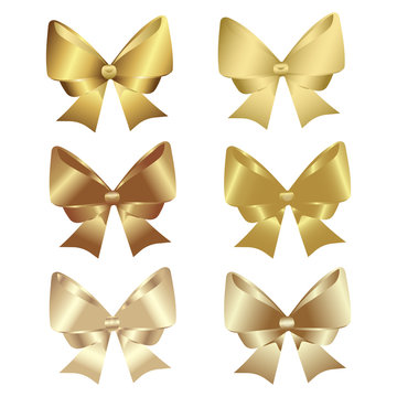  Gold gift bow ties for ribbons. vector illustration