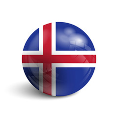 Realistic ball with flag of Iceland,. Sphere with a reflection of the incident light with shadow.