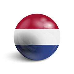 Realistic ball with flag of Netherlands. Sphere with a reflection of the incident light with shadow.