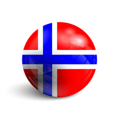 Realistic ball with flag of Norway. Sphere with a reflection of the incident light with shadow.