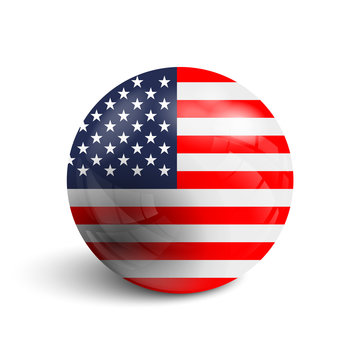 Realistic ball with flag of USA. Sphere with a reflection of the incident light with shadow.