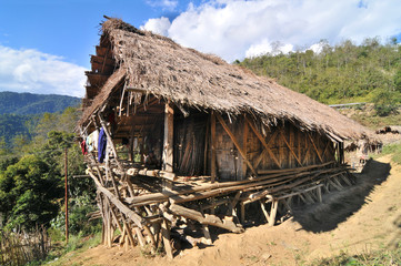 Fototapeta na wymiar View of the Raga village of the Miri tribe (MishingI in the Indian Arunchal Pradesh state 