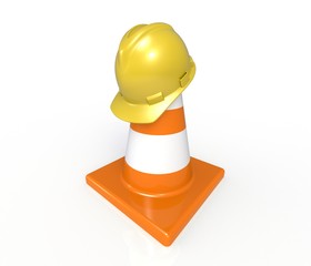 Traffic cones and hardhat. Road sign. Icon isolated on white background