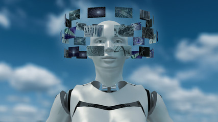 3D rendering of an artifiacial robot with futuristic screens