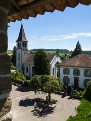 Fototapeta na wymiar vista desde la muralla de Murten ,comuna y ciudad histórica Suiza del cantón de Friburgo, capital del distrito de See. Verano 2016 