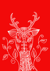 Doodle deer head illustration decorated