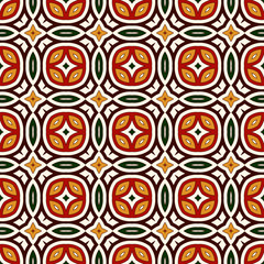 Bright seamless pattern with geometric ornament in Christmas traditional colors. Ethnic and tribal motifs.