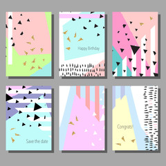 Set of artistic colorful universal cards. Wedding, anniversary, birthday, holiday, party. Design for poster, card, invitation.  - 132032600