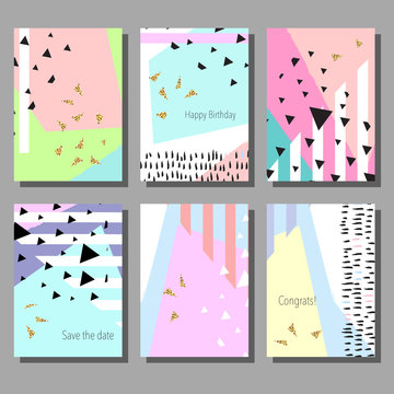 Set of artistic colorful universal cards. Wedding, anniversary, birthday, holiday, party. Design for poster, card, invitation. 