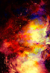 Fototapeta na wymiar Cosmic space and stars, color cosmic abstract background. Fire effect in space.