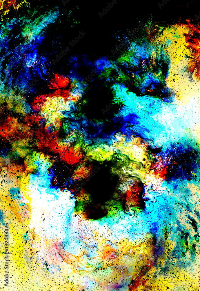 Poster cosmic space and stars, color cosmic abstract background. fire effect in space.